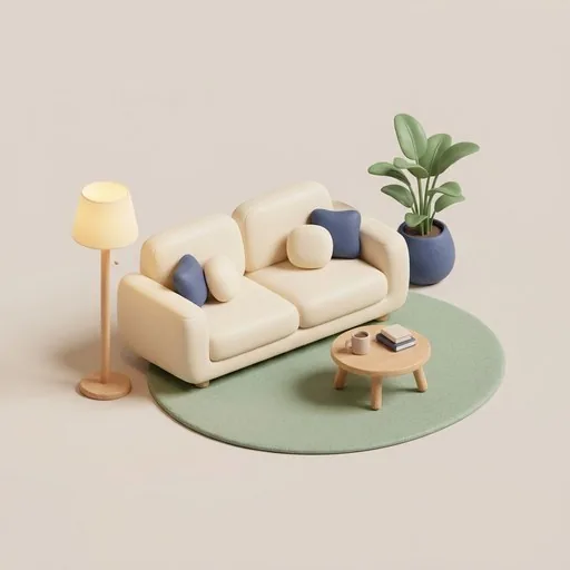 Soft-3D living room scene