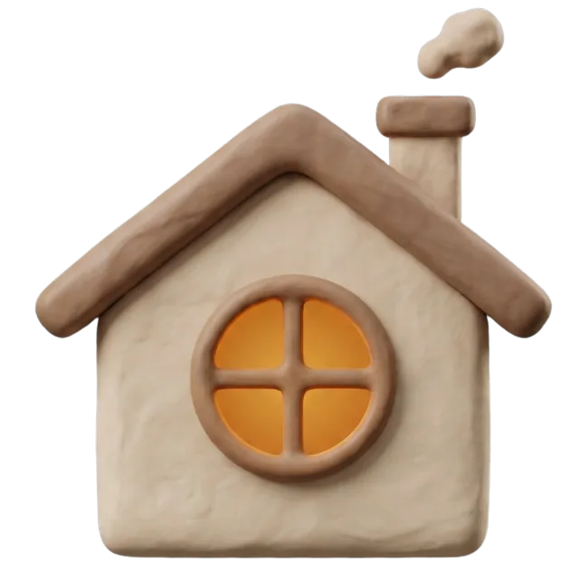 Soft-3D clay house with a glowing round window