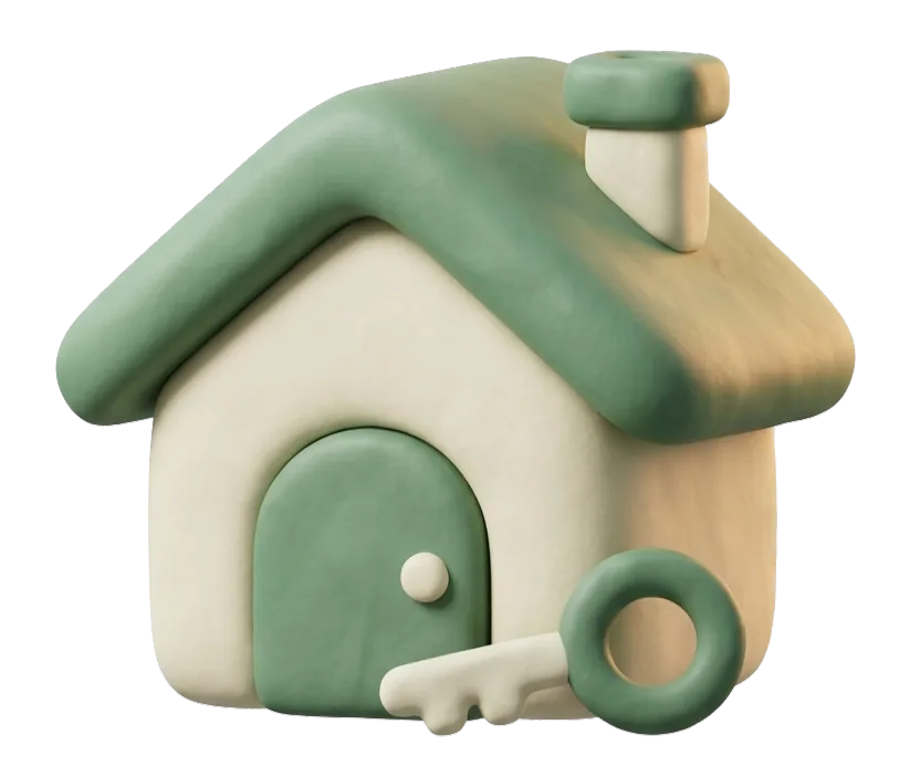 Soft-3D clay green house with a key resting in front